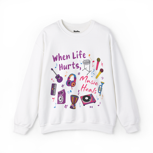 "When Life Hurts, Music Heals" Crewneck Sweatshirt (Unisex)